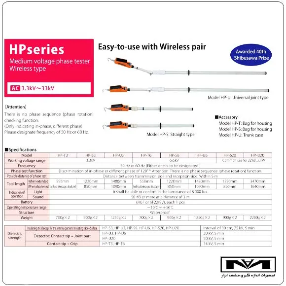 مشخصات فنی فازمتر فشار متوسط HASEGAWA HP-S6